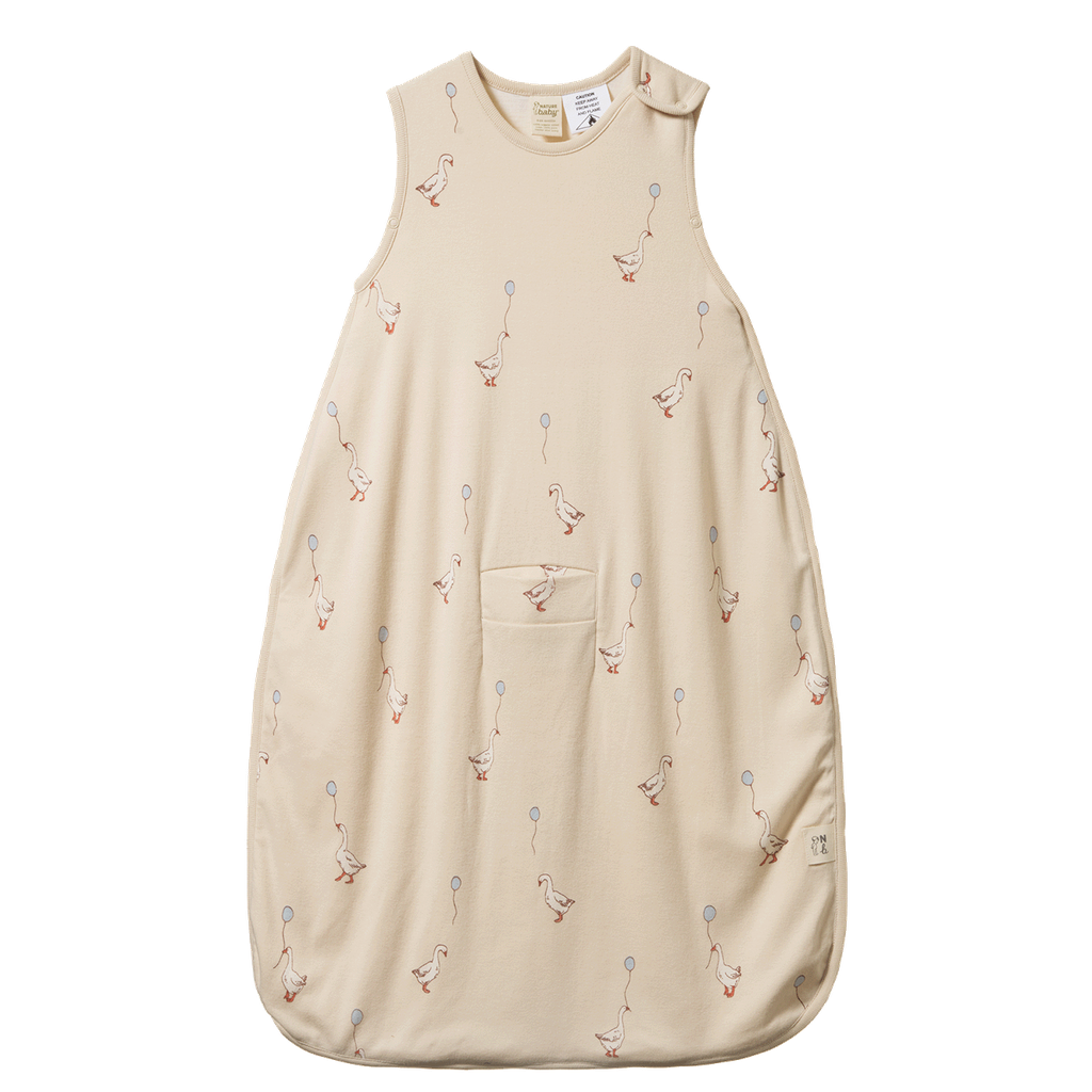 ORGANIC COTTON & MERINO SLEEPING BAG. Goose Lullaby Print | Nature Baby