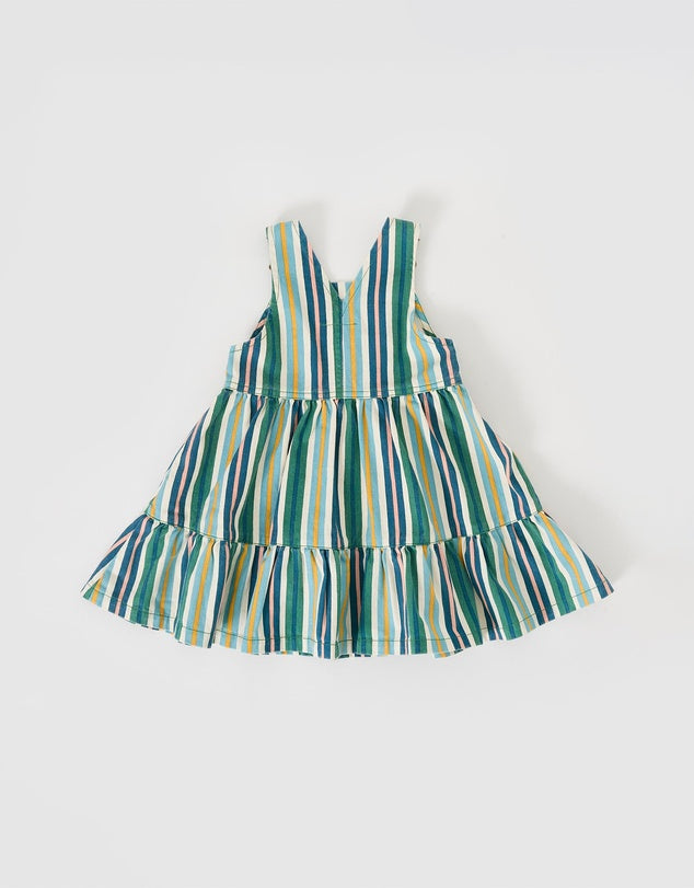 TULLY TIERED PINAFORE DRESS STRIPE EVERGREEN STRIPE | Goldie + Ace