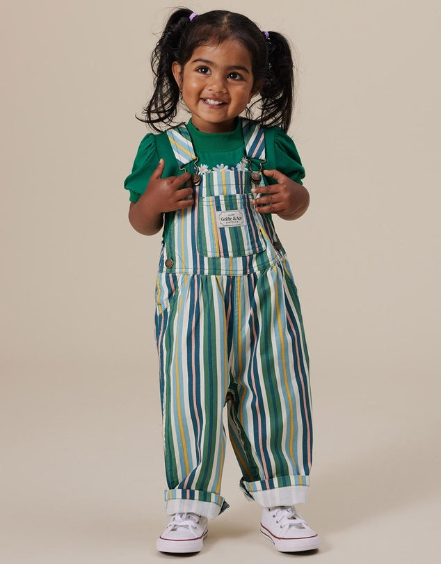 AUSTIN EVERGREEN STRIPE DENIM OVERALLS | Goldie + Ace