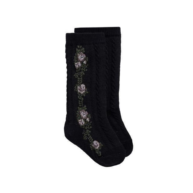 Tasha Floral Jacquard Sock | Black Beauty | Jamie Kay