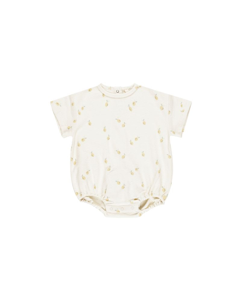 Relaxed Short Sleeve Bubble Romper || Lemons | Quincy Mae