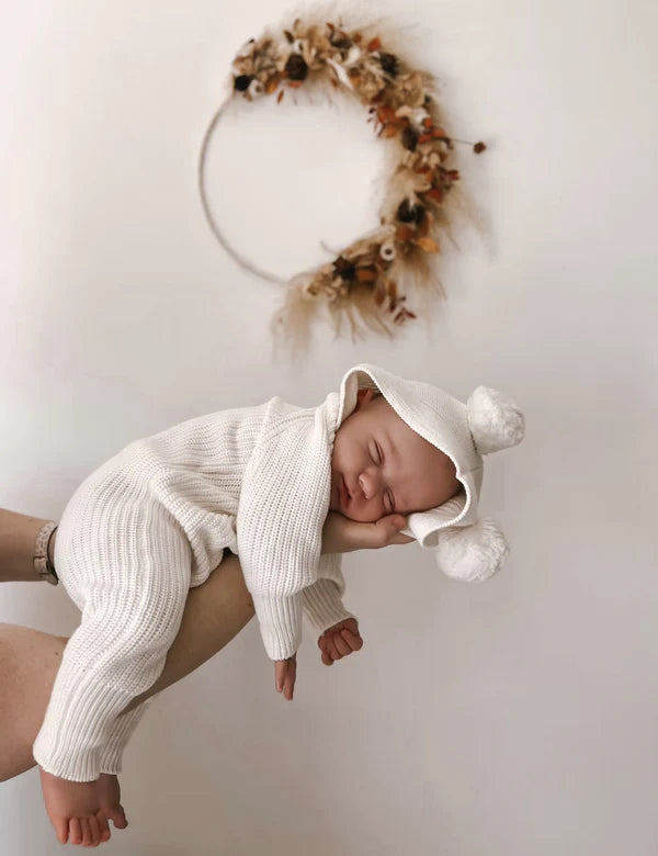 Knitted Cotton Classic Hoodie - Milk | Little B's