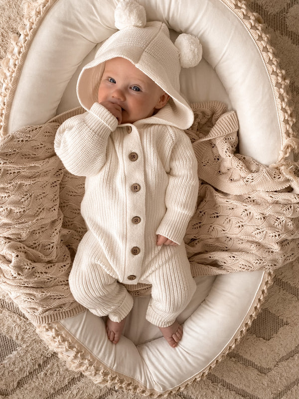 Knitted Cotton Classic Hoodie - Milk | Little B's