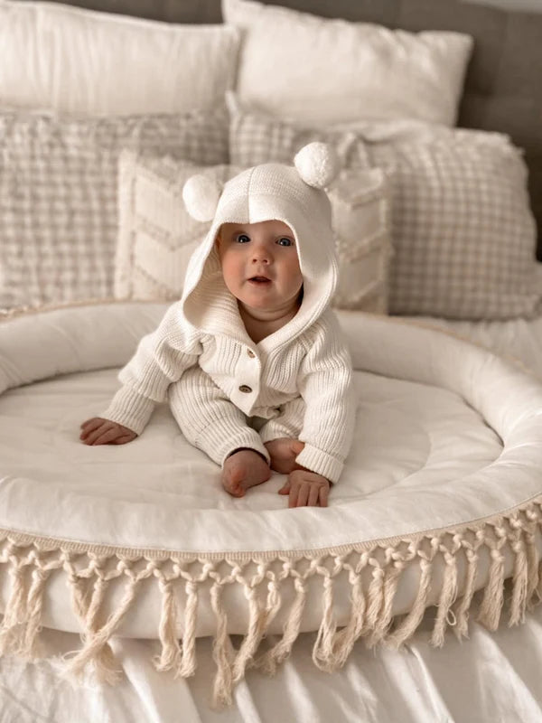 Knitted Cotton Classic Hoodie - Milk | Little B's