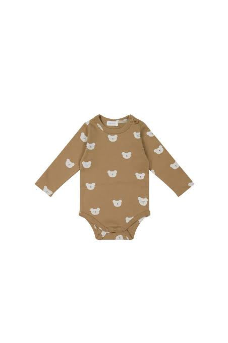 Organic Cotton Fernley Long Sleeve Bodysuit - Bears Caramel Cream | Jamie Kay