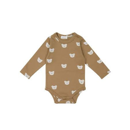 Organic Cotton Fernley Long Sleeve Bodysuit - Bears Caramel Cream | Jamie Kay