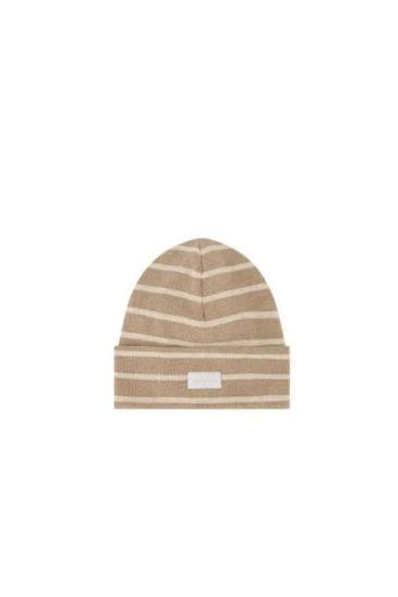 Organic Cotton Fine Rib Beanie - Elias Stripe Sable Marle | Jamie Kay