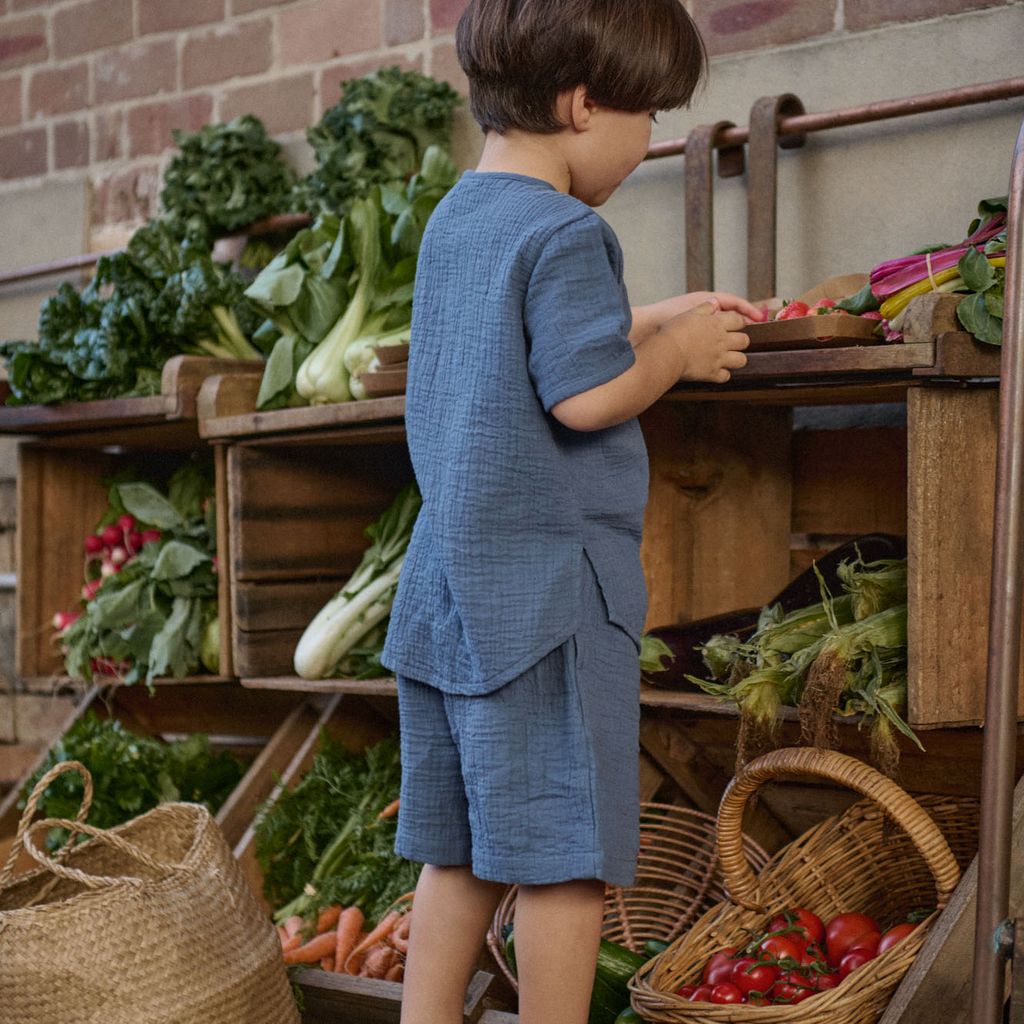 JAMES SHORTS MUSLIN - Vintage Indigo | Nature Baby