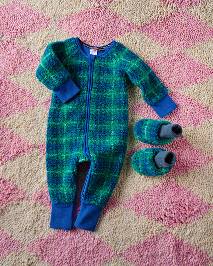Wilderness Tartan Sherpa Long Sleeve Zip Romper | Kip & Co