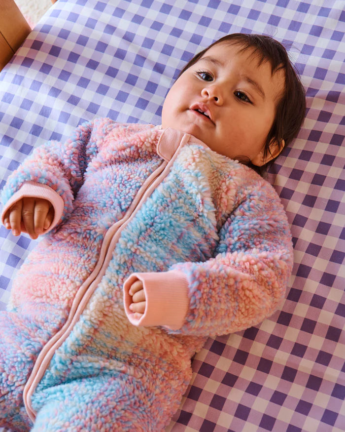 Pastel Dreams Tartan Sherpa Long Sleeve Zip Romper | Kip & Co