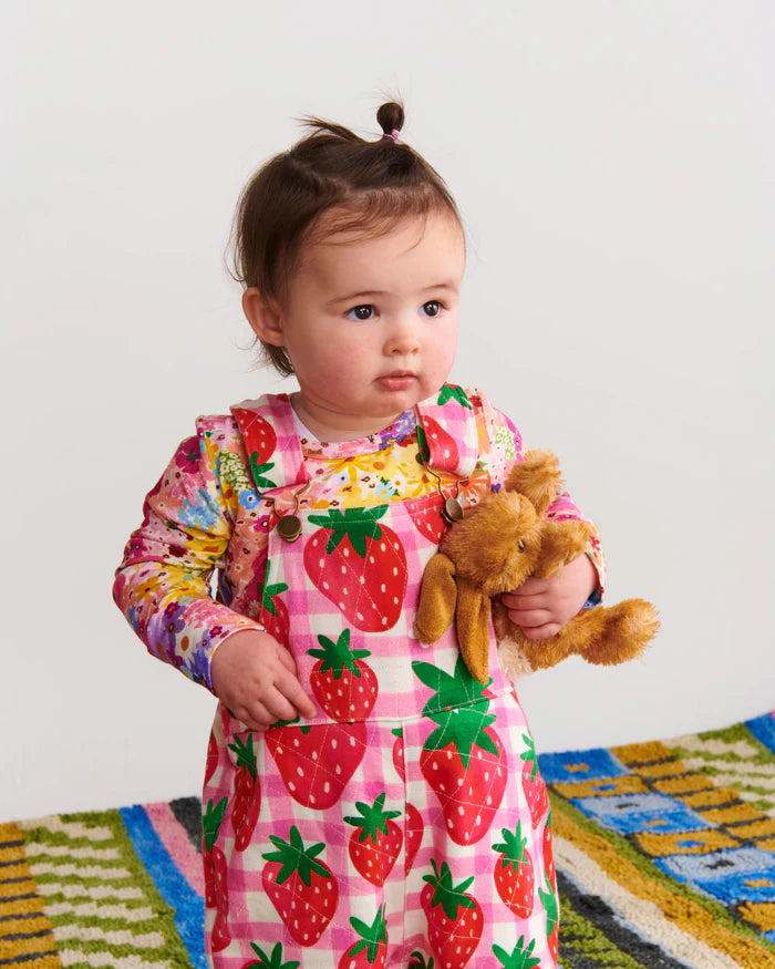 Strawberry Jam Organic Cotton Quilted Fleece Overalls | Kip & Co