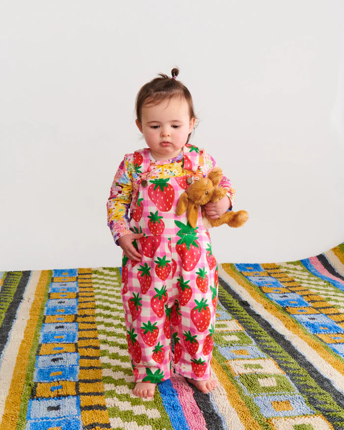 Strawberry Jam Organic Cotton Quilted Fleece Overalls | Kip & Co