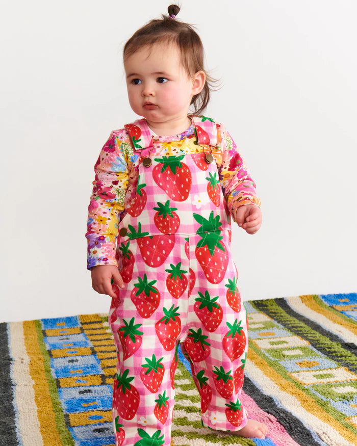 Strawberry Jam Organic Cotton Quilted Fleece Overalls | Kip & Co