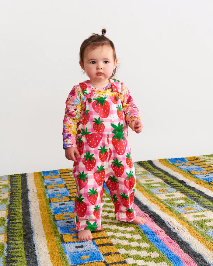Strawberry Jam Organic Cotton Quilted Fleece Overalls | Kip & Co