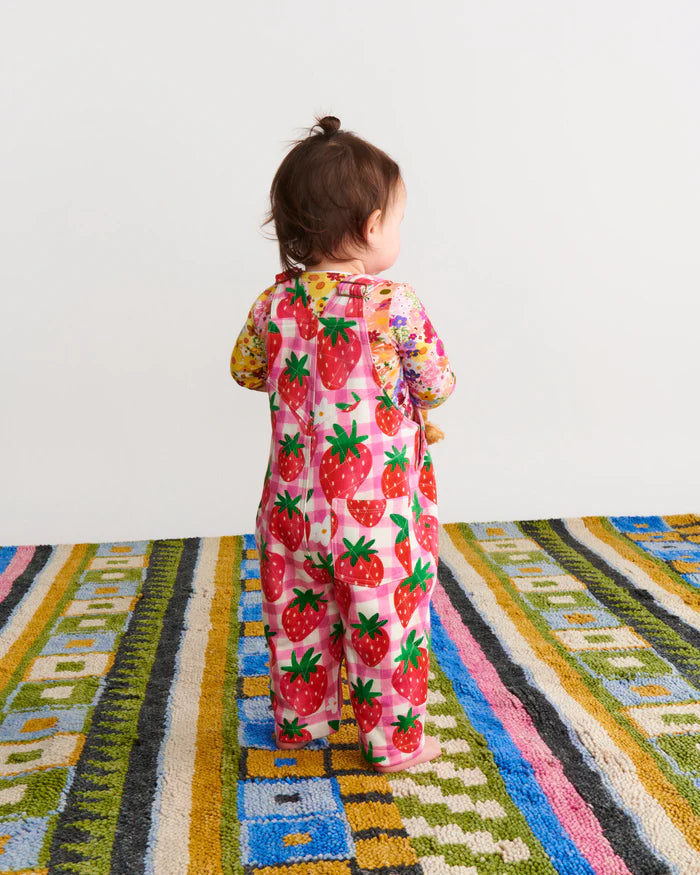 Strawberry Jam Organic Cotton Quilted Fleece Overalls | Kip & Co