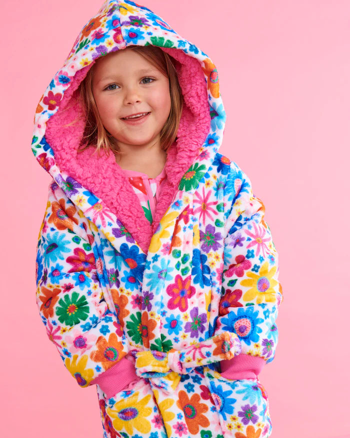 Rainbow Flowers Kuddle Kids Robe Large | Kip & Co
