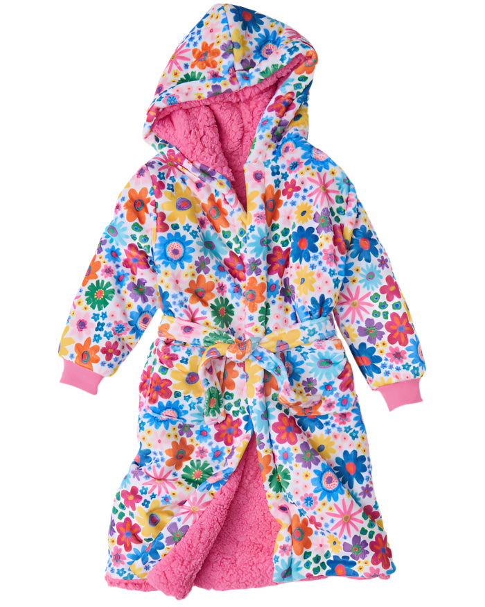 Rainbow Flowers Kuddle Kids Robe Large | Kip & Co