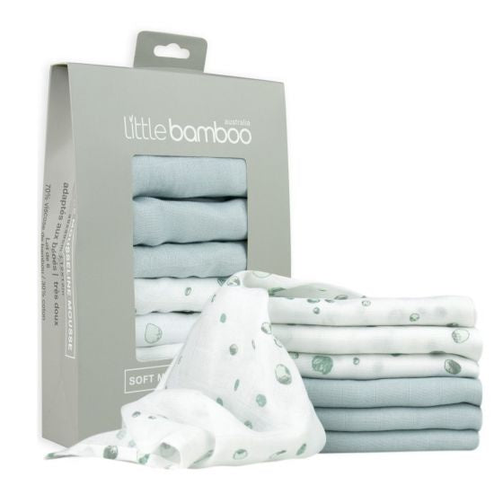 Little Bamboo Muslin Washers 6Pk - Whisper | Little Linen