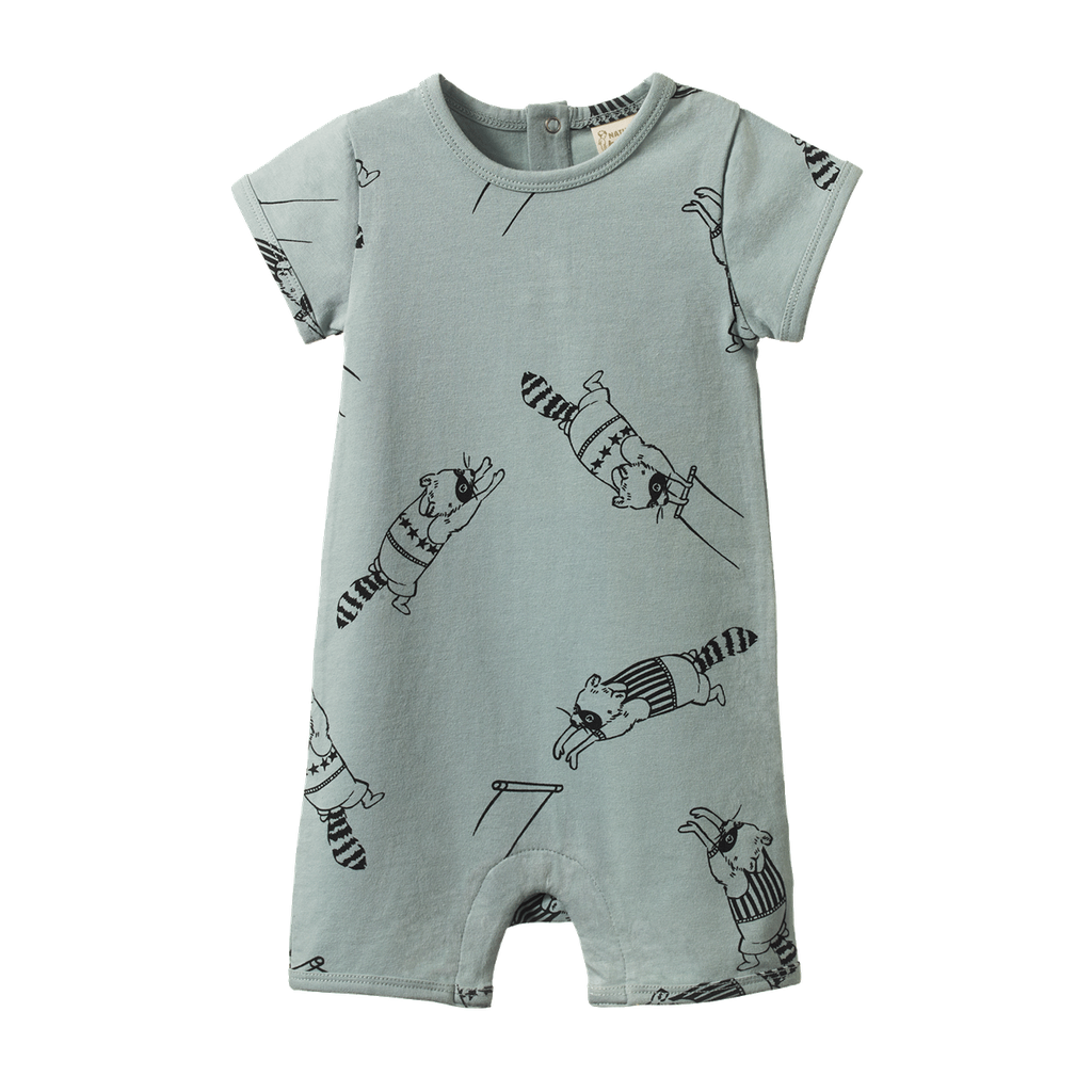 SHORT SLEEVE QUINCY ROMPER - Raccoon Rhapsody Print | Nature Baby