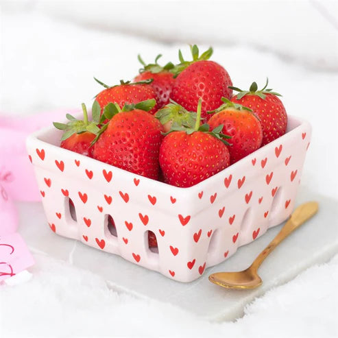 Pink Heart Print Ceramic Berry Basket | Nibble