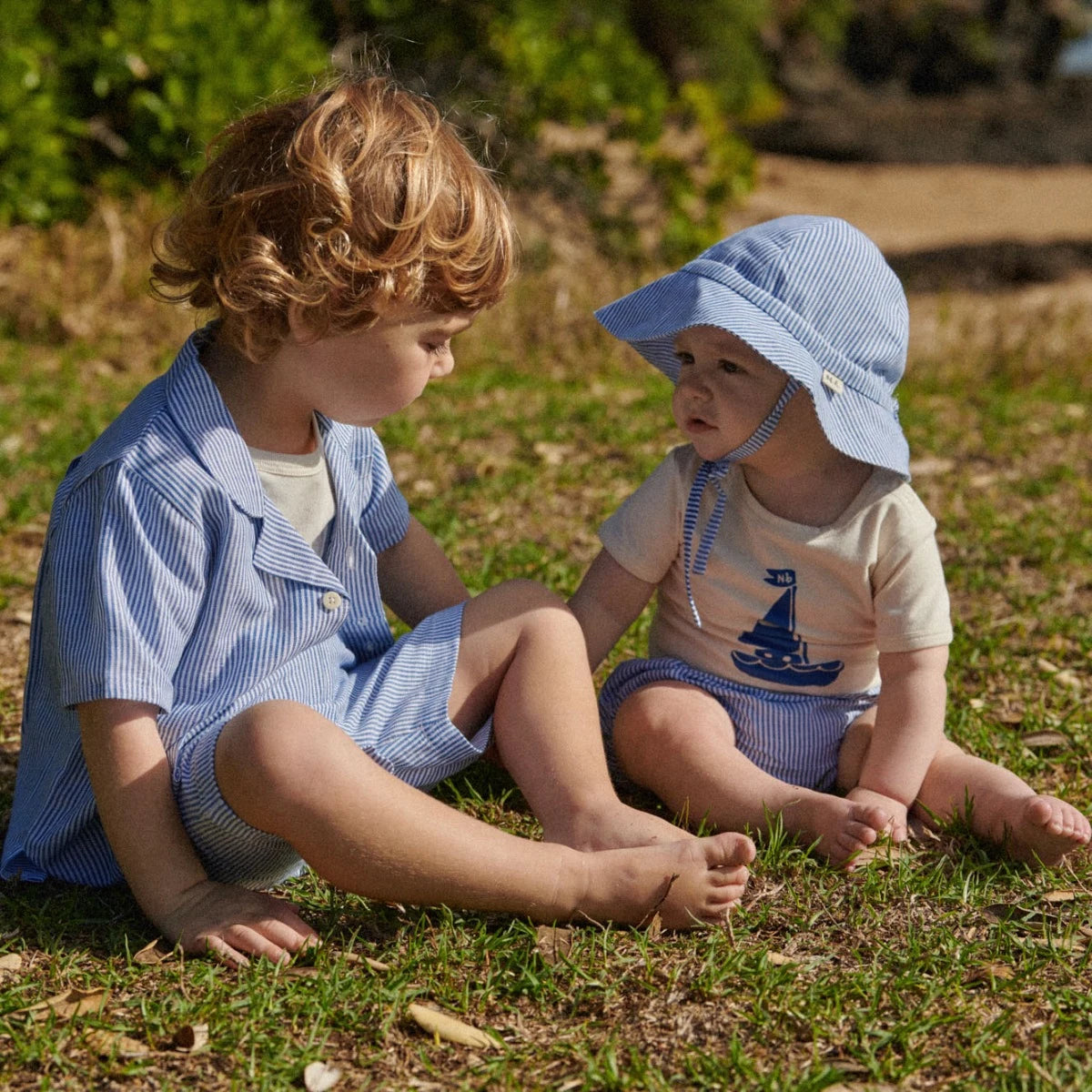 ARIE SHORTS LINEN. Blue Stripe | Nature Baby