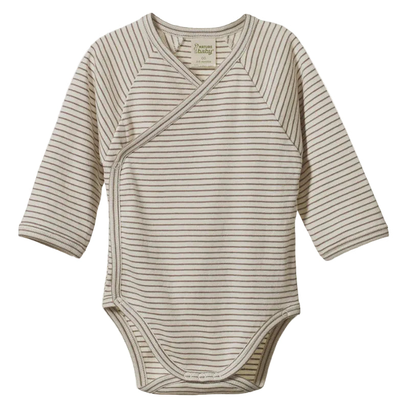 LONG SLEEVE KIMONO BODYSUIT - Mushroom Pinstripe | Nature Baby