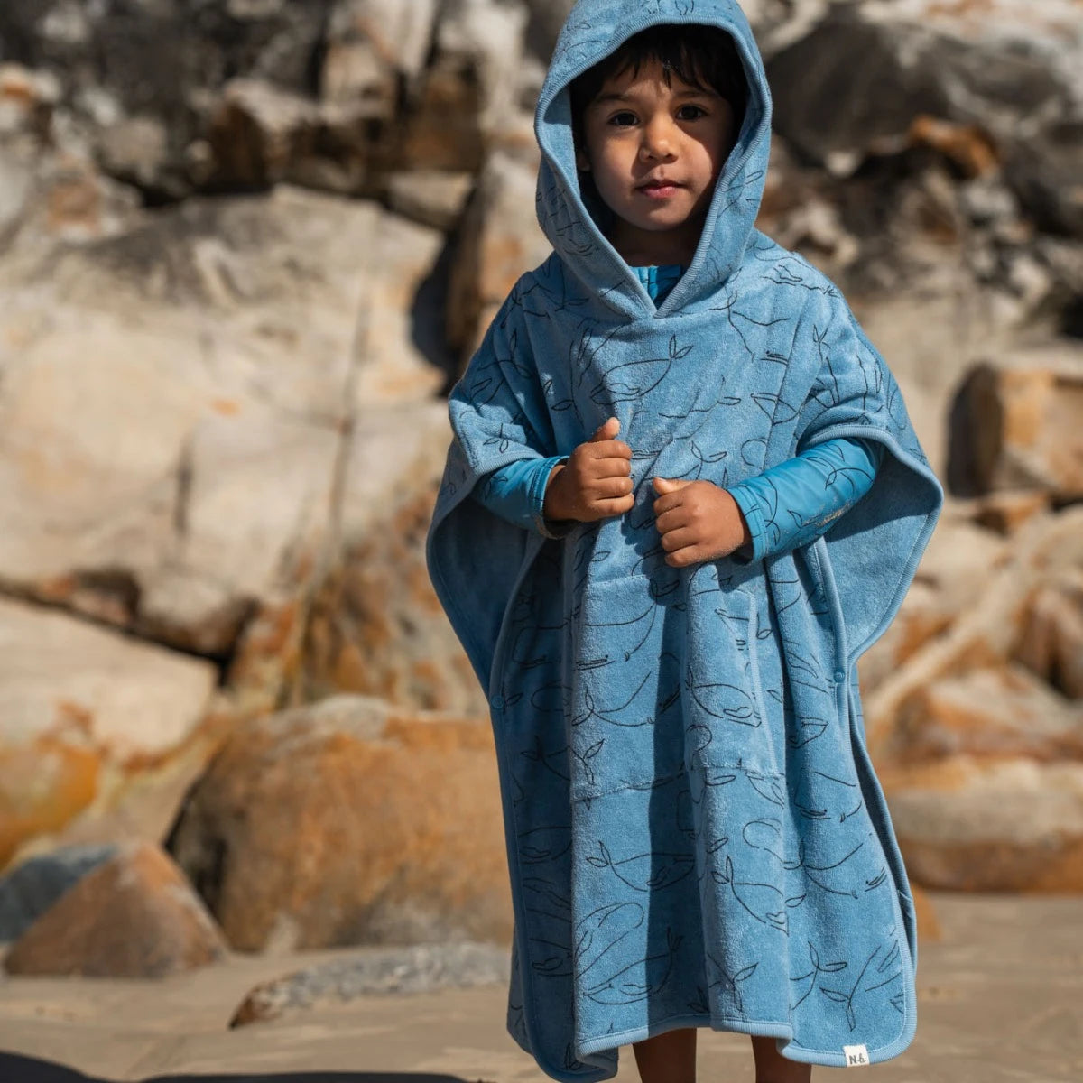ORGANIC COTTON PONCHO TOWEL || BLUE WHALE PRINT | Nature Baby