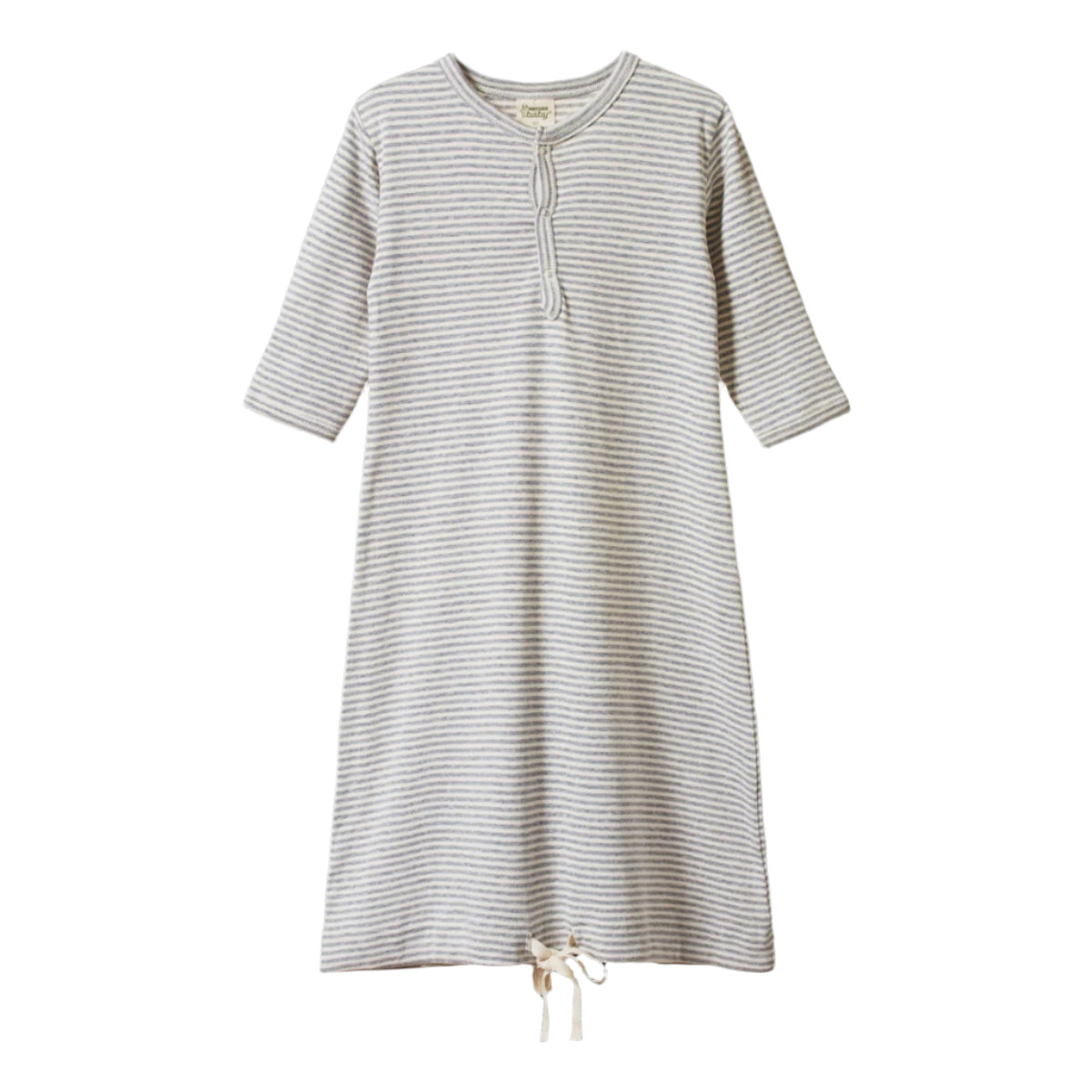 Cotton Sleeping Gown - Grey Marl Stripe | Nature Baby
