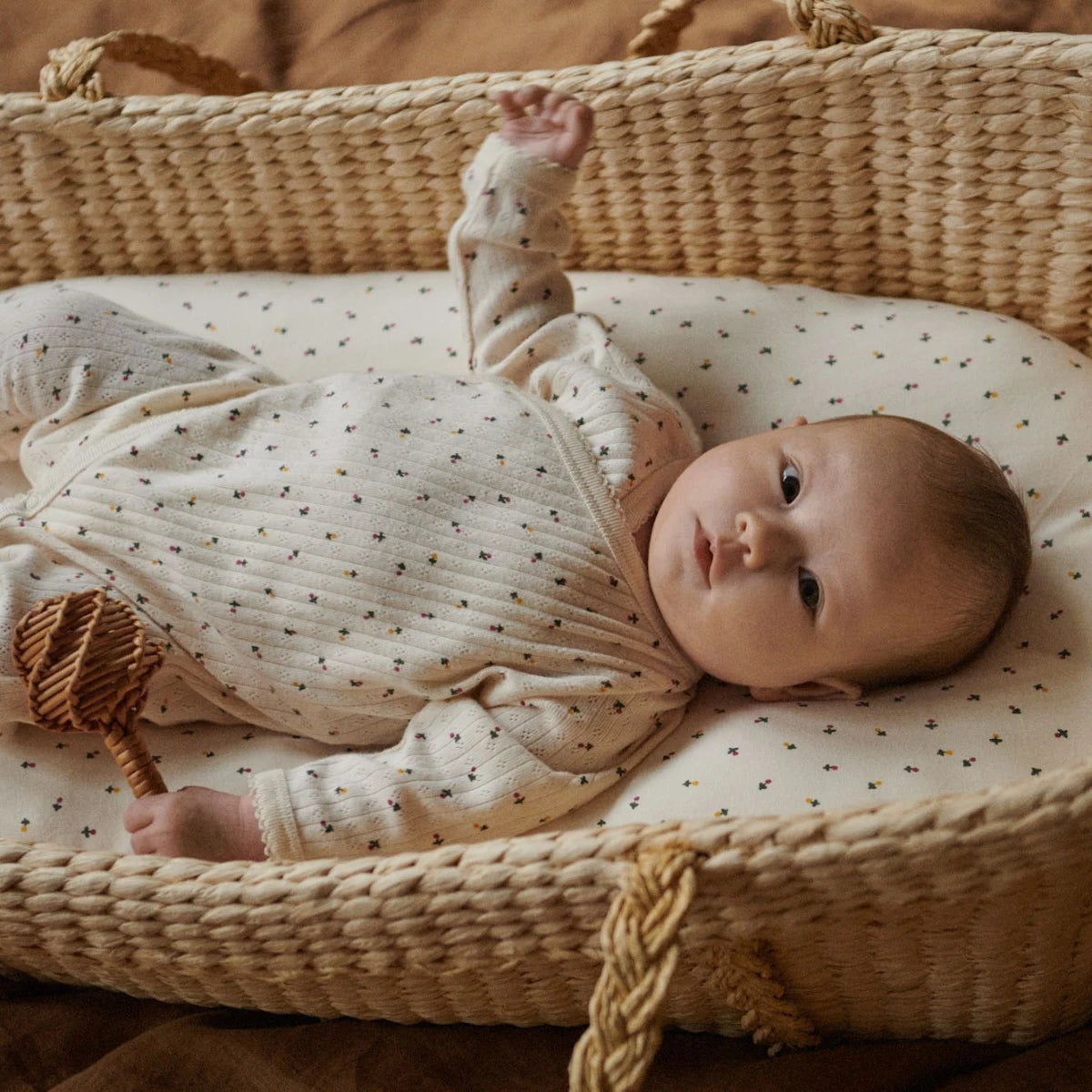 Cot Fitted Sheet Jersey | Aster Floral Print | Nature Baby
