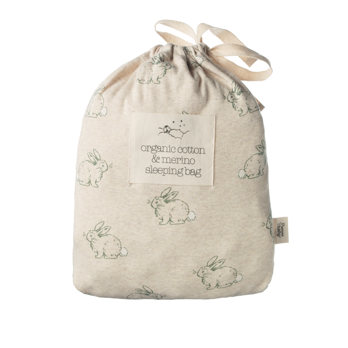Cotton & Merino sleeping bag - COTTAGE BUNNY OATMEAL MARL PRINT 0-24M |  Nature Baby