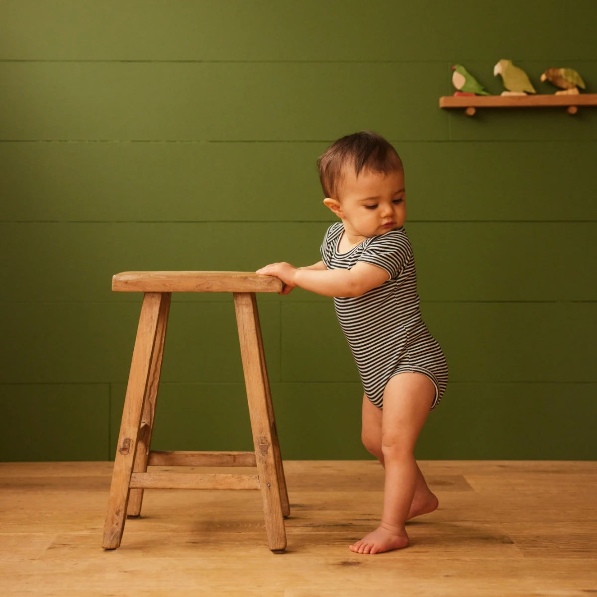 SHORT SLEEVE BODYSUIT - Navy Stripe | Nature Baby