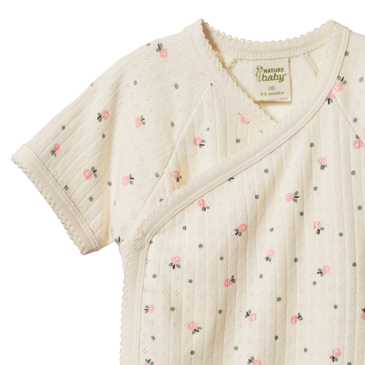 SHORT SLEEVE KIMONO BODYSUIT POINTELLE. Posey Blossom Print | Nature Baby