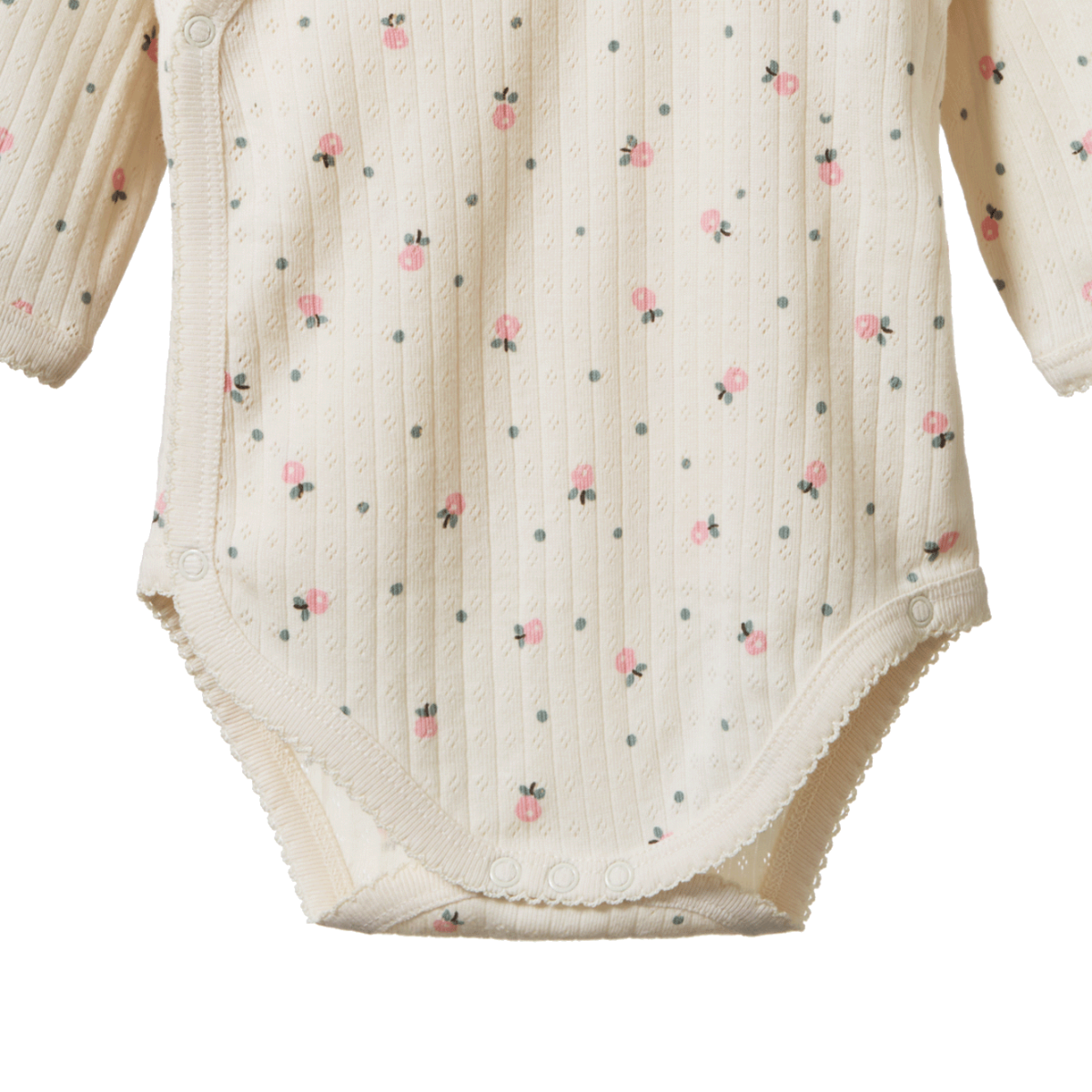 LONG SLEEVE KIMONO BODYSUIT POINTELLE. Posey Blossom Print | Nature Baby