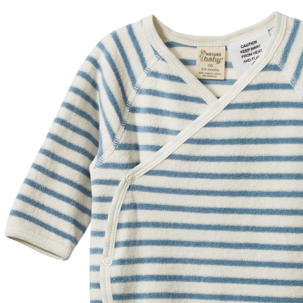 Kimono Stretch and Grow Terry - Powder Blue Sailor Stripe | Nature Baby