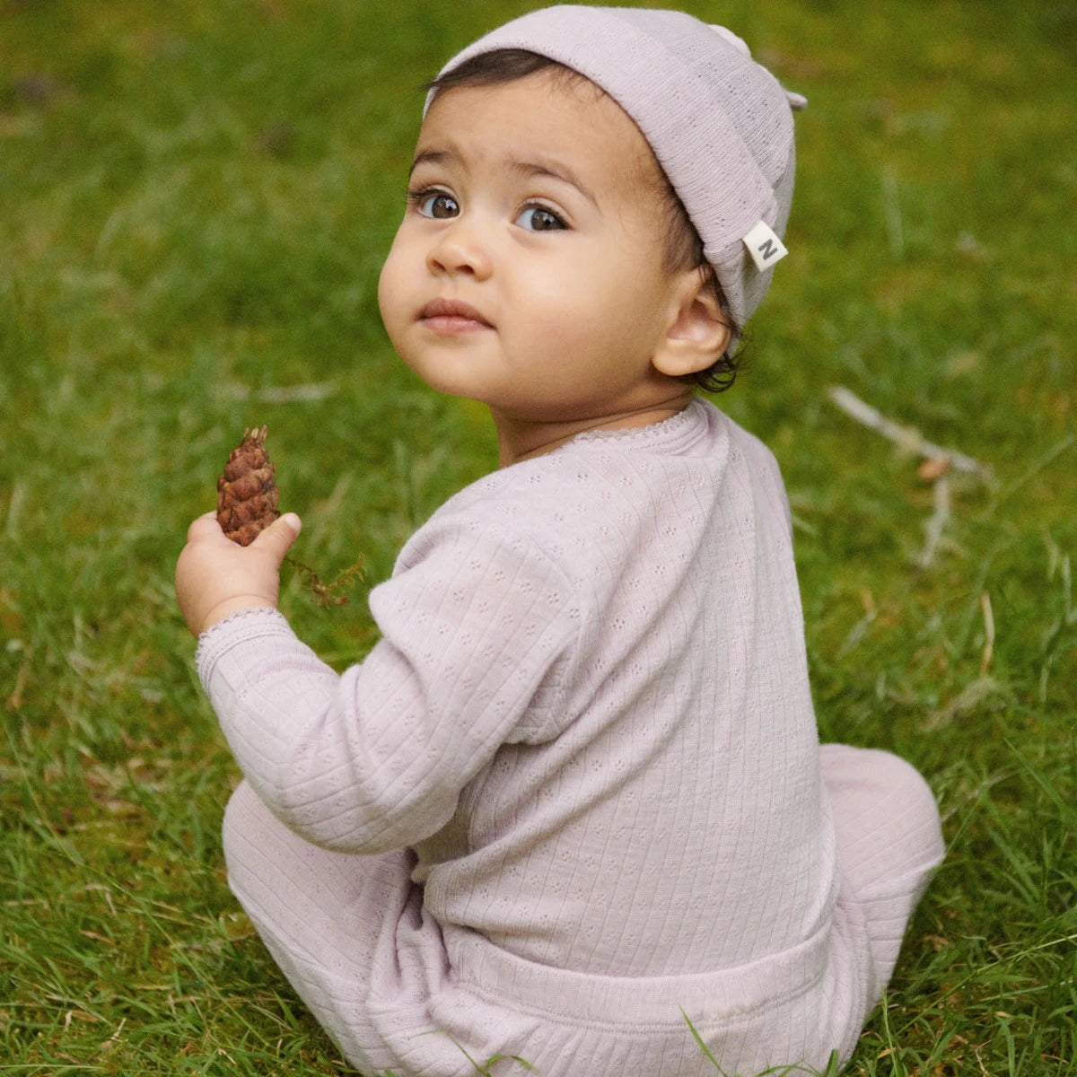 Merino Pointelle Long Sleeve Bodysuit || Lilac | Nature Baby