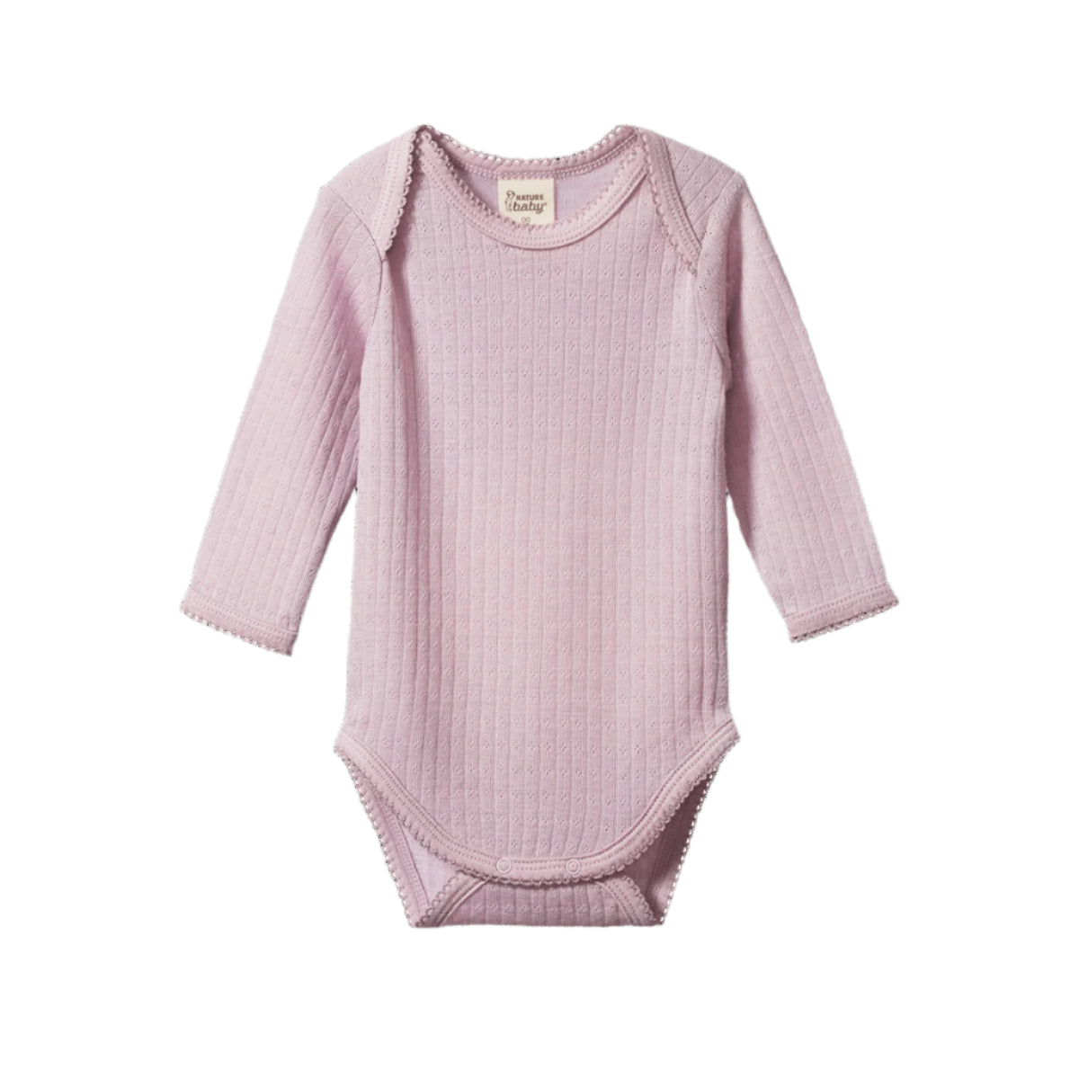 Merino Pointelle Long Sleeve Bodysuit || Lilac | Nature Baby