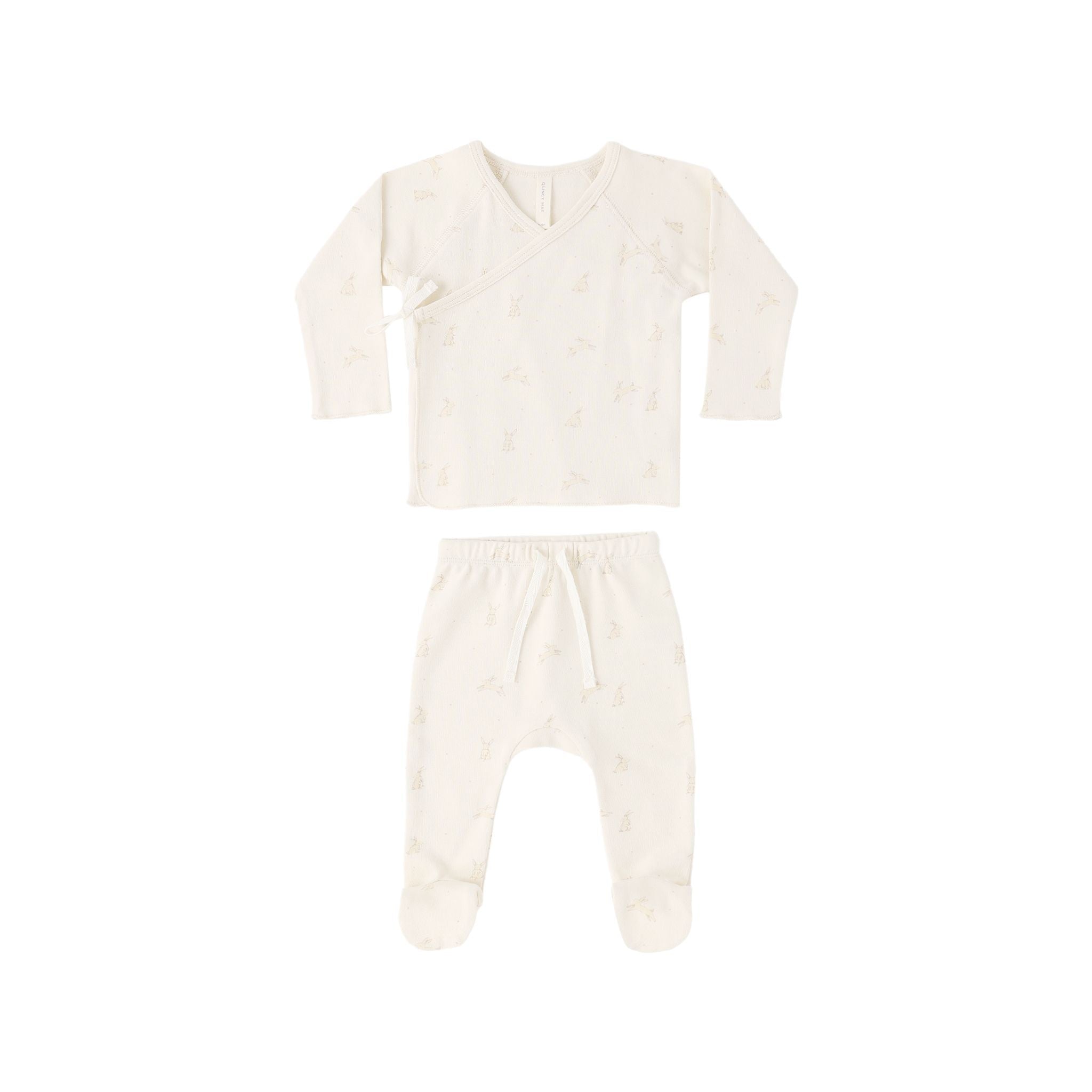 Wrap Top + Footed Pant Set - Bunnies - Natural | Quincy Mae
