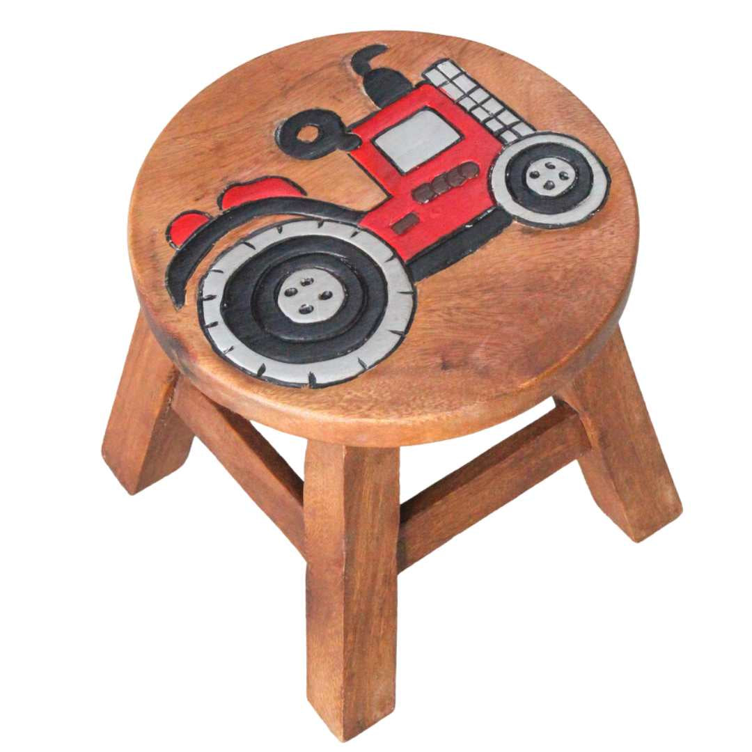 Wooden Kids Stool - Red Tractor | Barron Imports