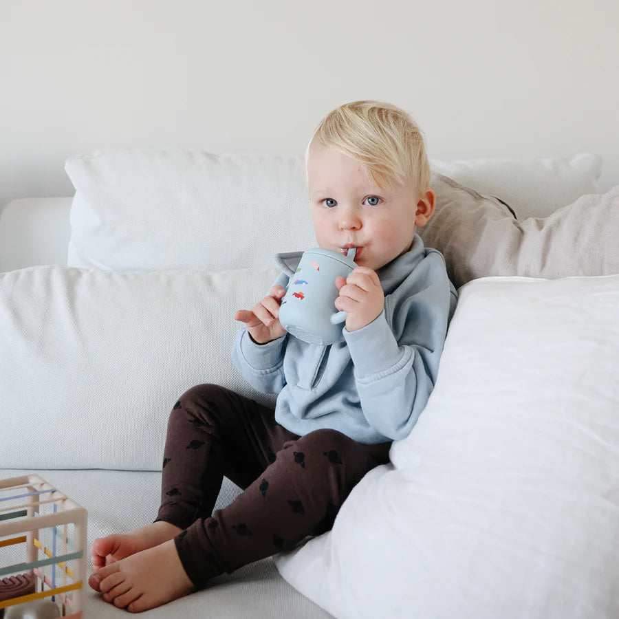 Silicone Training Cup + Straw - Retro Cars |v Mushie