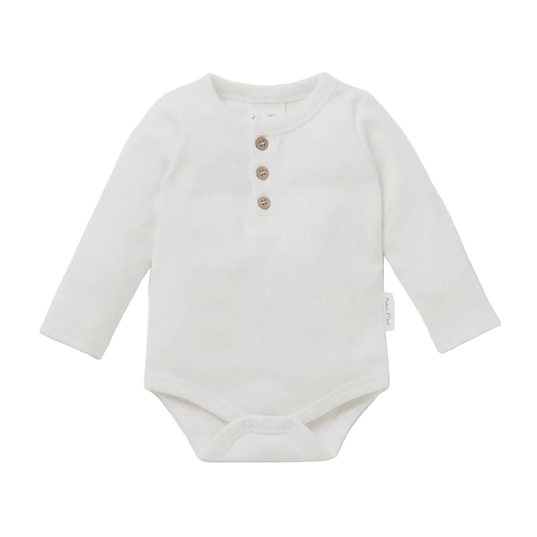 Organic Cotton Rib Bodysuit - Snow | Aster & Oak
