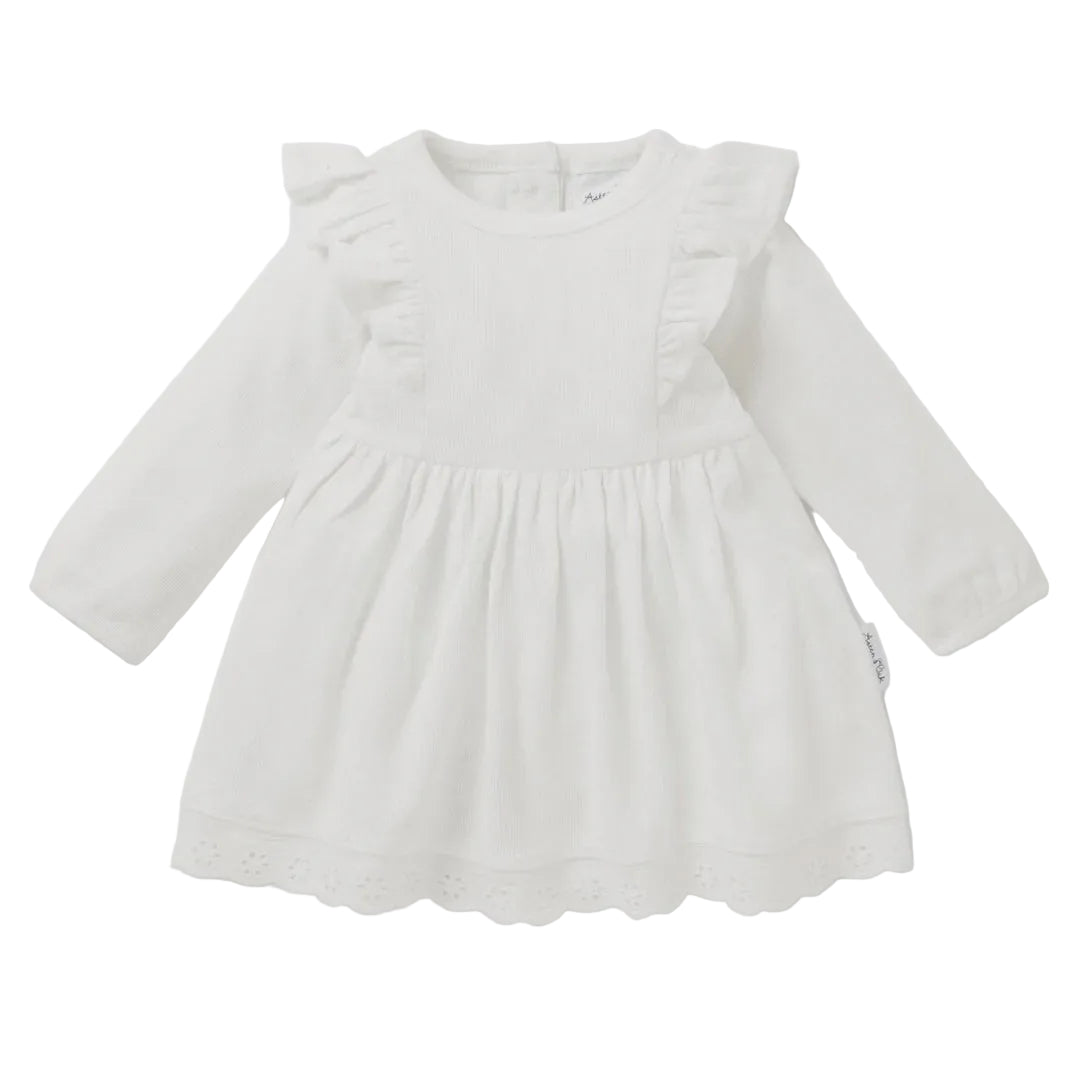 Snow Rib Ruffle Dress - Snow | Aster & Oak