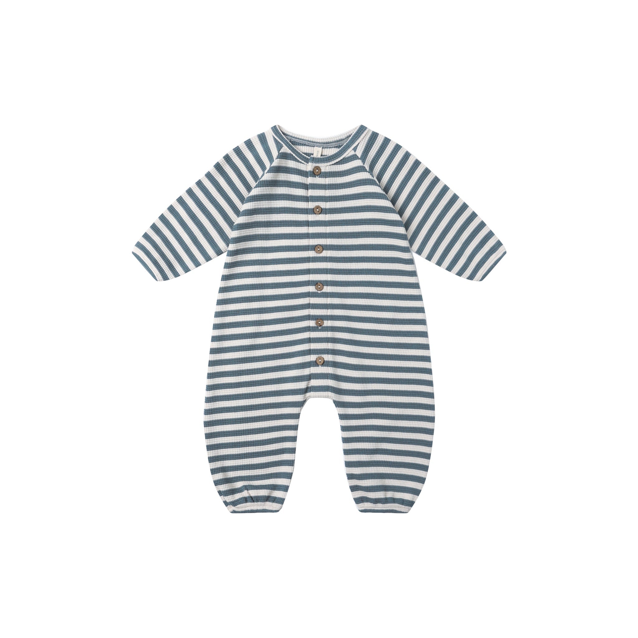 WAFFLE LONG SLEEVE JUMPSUIT || OCEAN STRIPE | Quincy Mae