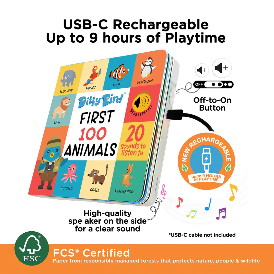 First 100 Animals Multi-Coloured | Ditty Bird
