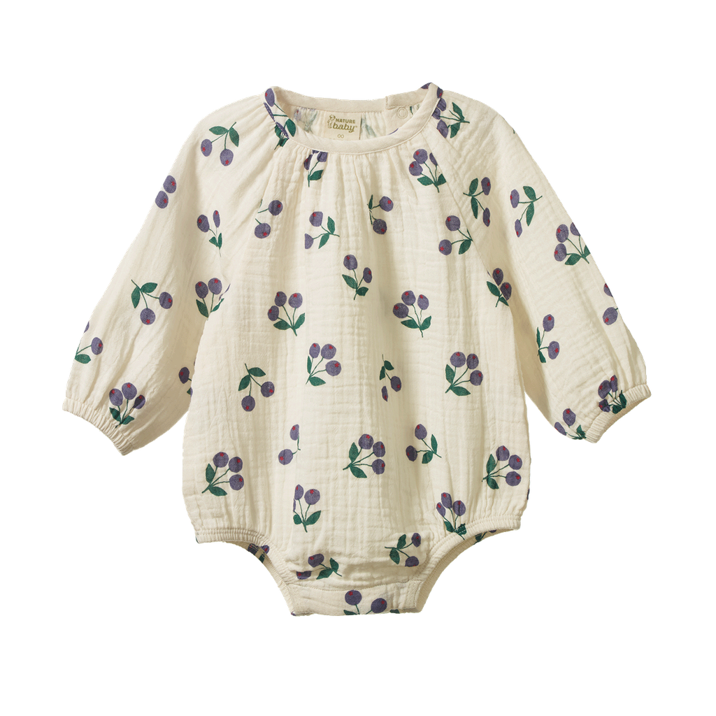 MEADOW BODYSUIT MUSLIN - Winter Berry Natural Print | Nature Baby