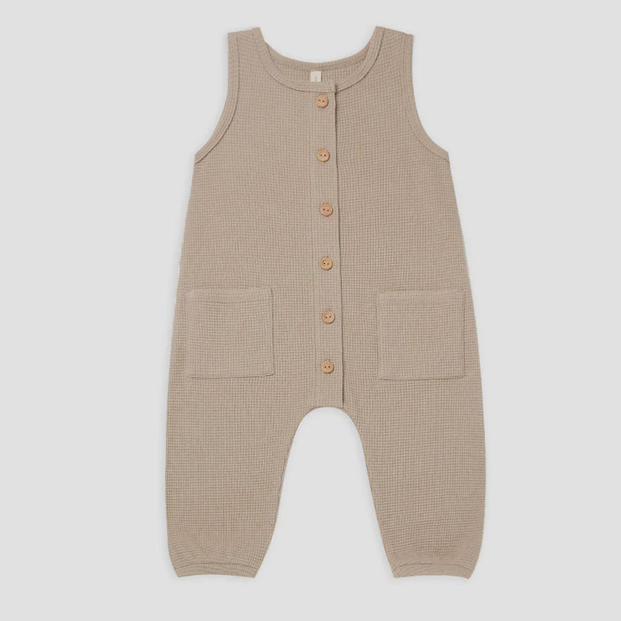 Waffle Sleeveless Organic Jumpsuit - Warm Grey | Quincy Mae
