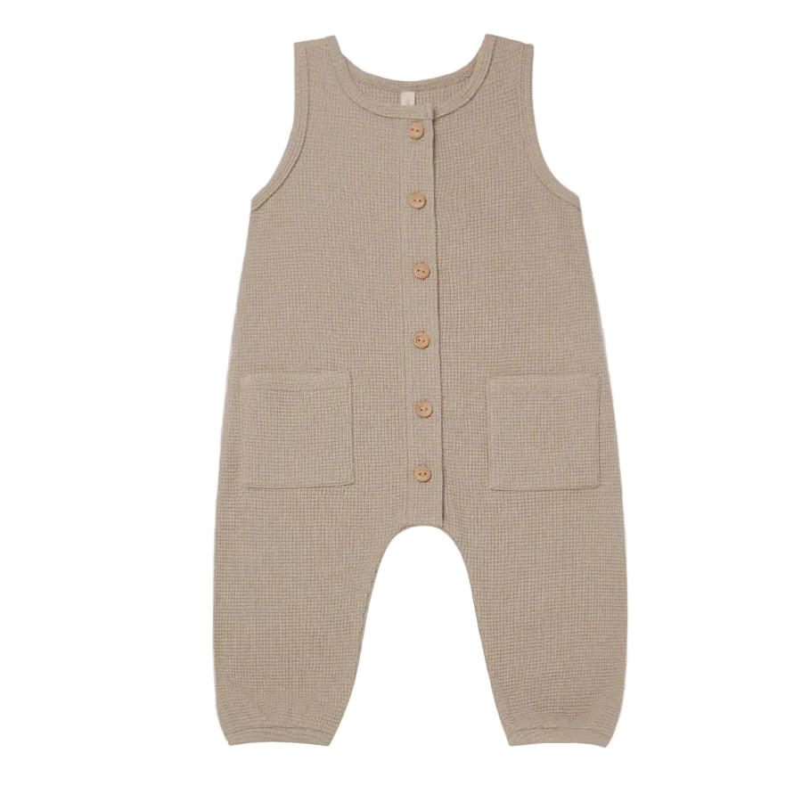 Waffle Sleeveless Organic Jumpsuit - Warm Grey | Quincy Mae