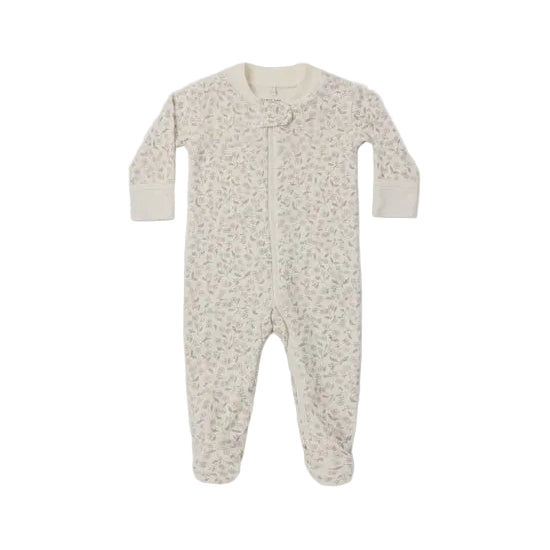 Zip Long Sleeve Sleeper Footie Floret - Ivory | Quincy Mae