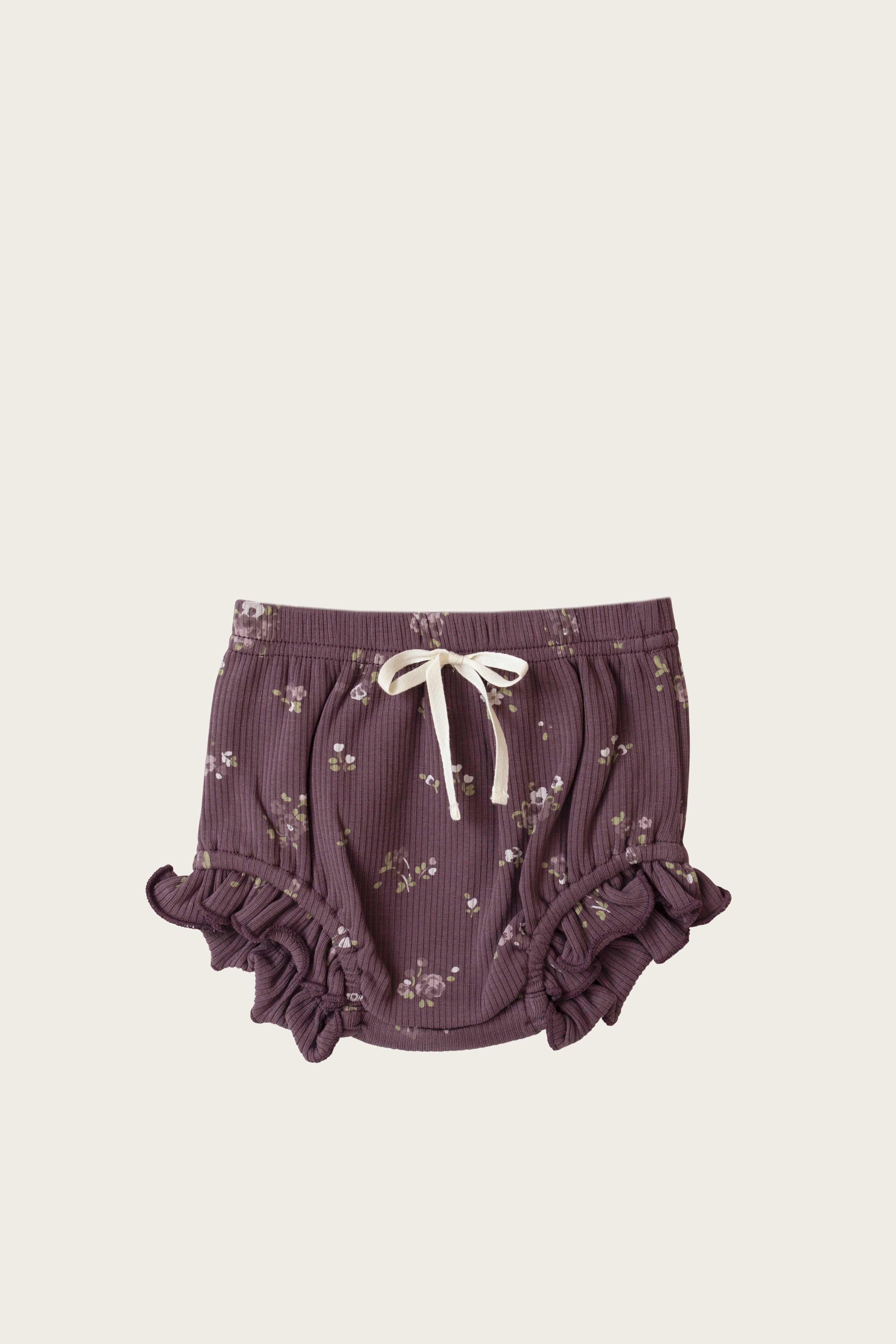 Organic Cotton Fine Rib Frill Bloomer - Petite Fleur Lava Smoke | Jamie Kay