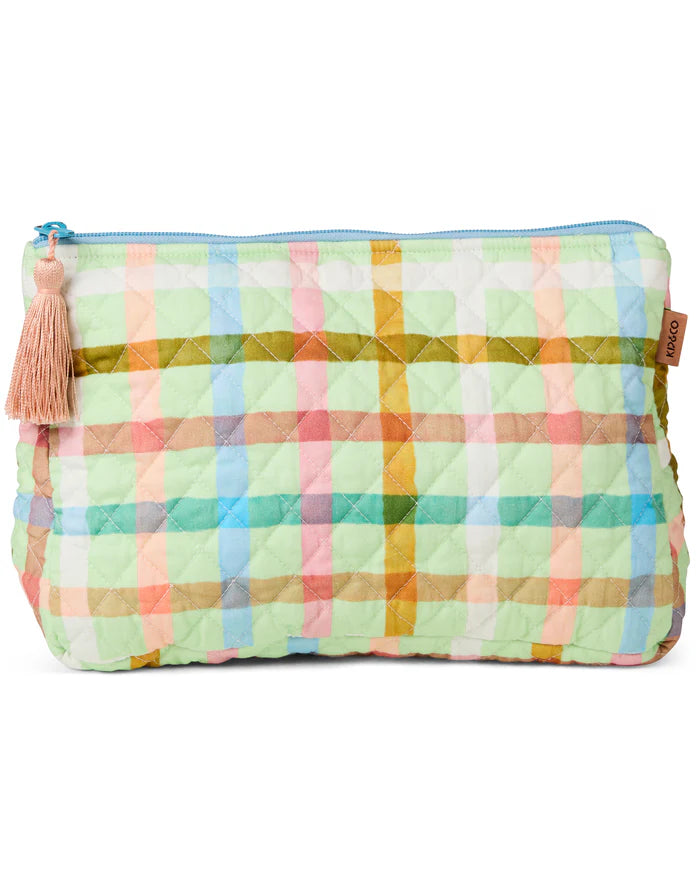 Candy Check Mint Quilted Cotton Toiletry Purse | Kip & Co