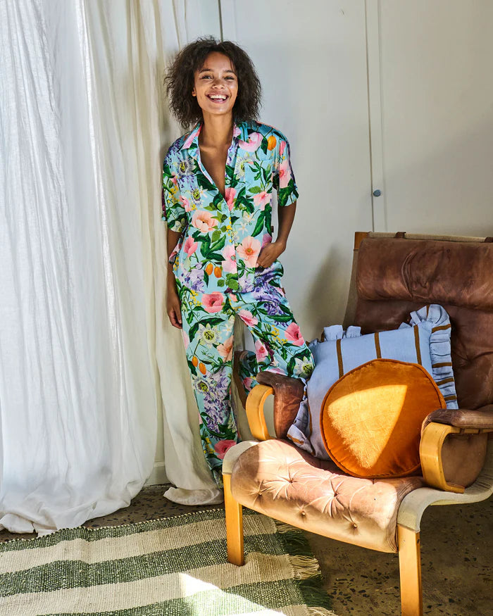 Spring In The Air Adult Eco Satin Short Sleeve Shirt & Pant Pyjama Set | Kip & Co